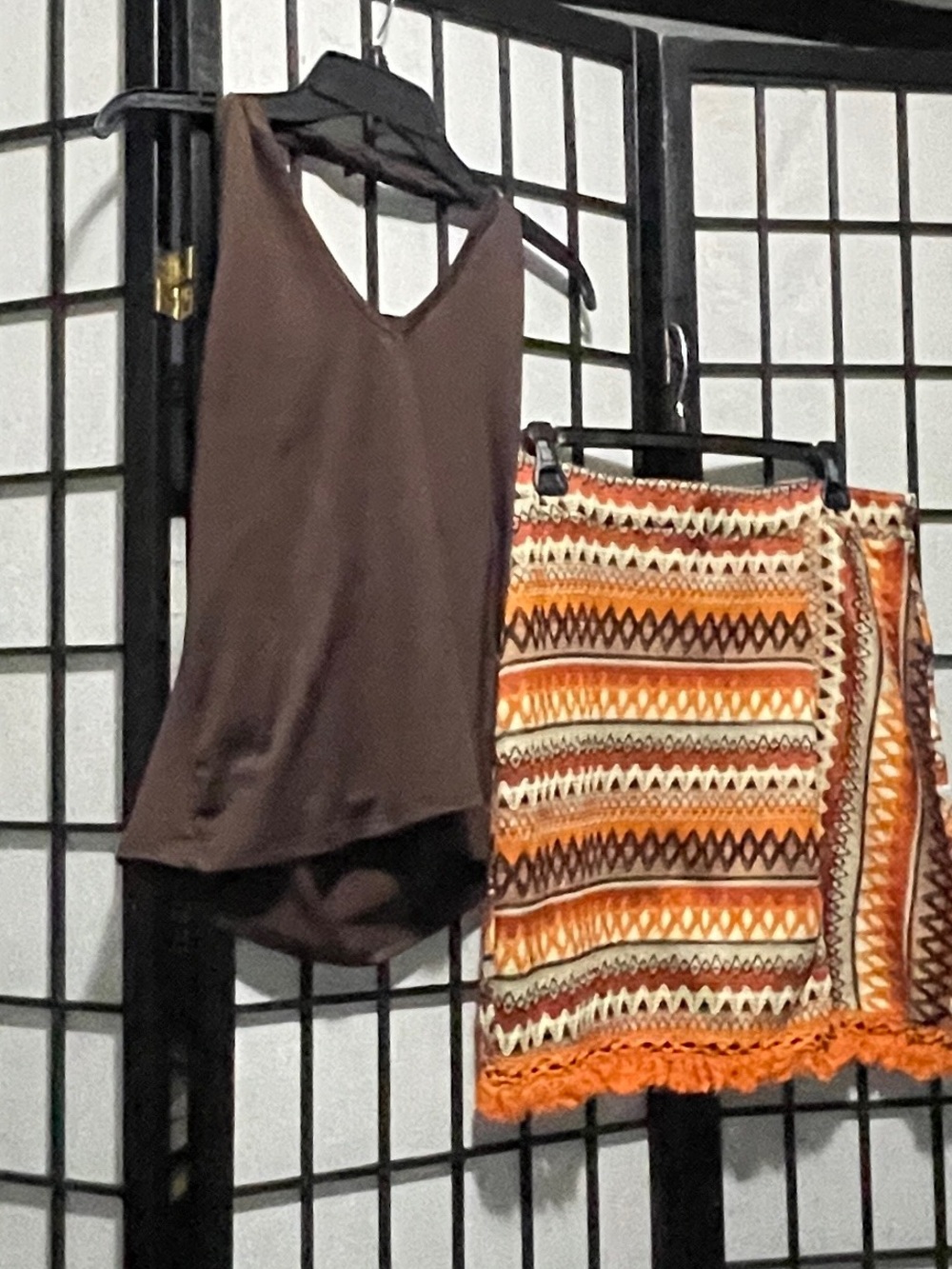 Asymmetrical Crochet-Trim Orange Multi Skirt